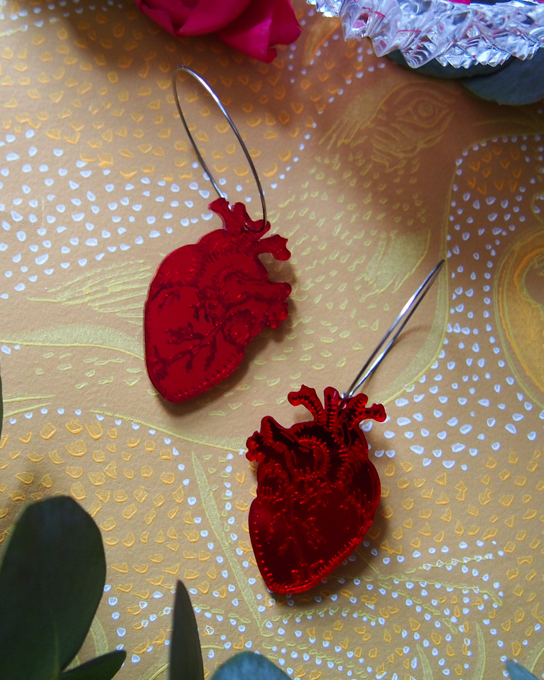 Anatomical heart Hoops, red Color Mirror Hoops