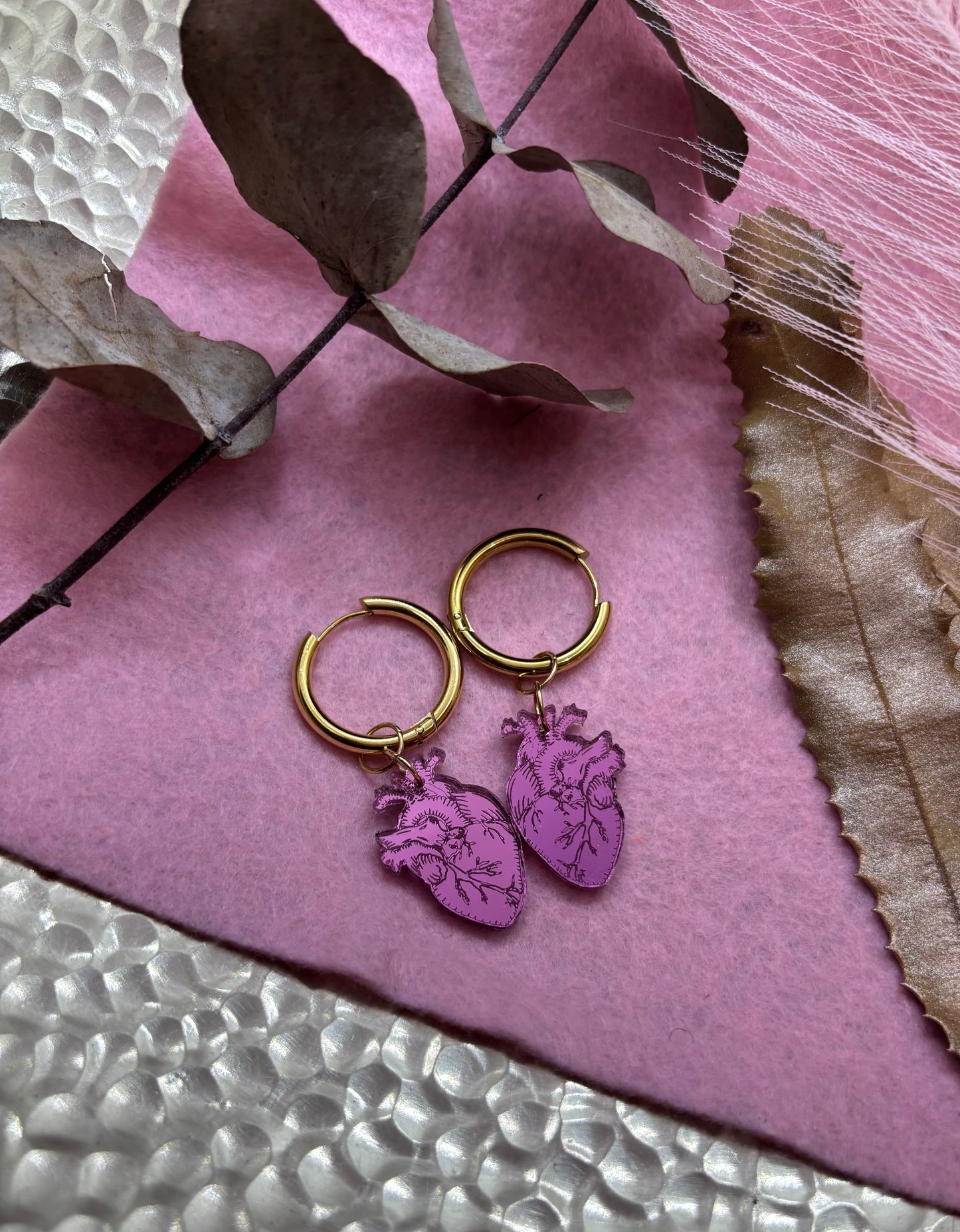 Anatomical mini charm hearts pink mirror