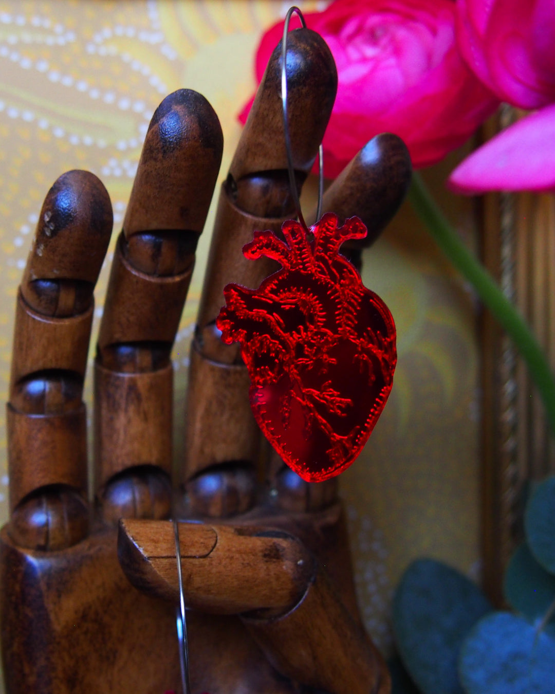 Anatomical heart Hoops, red Color Mirror Hoops