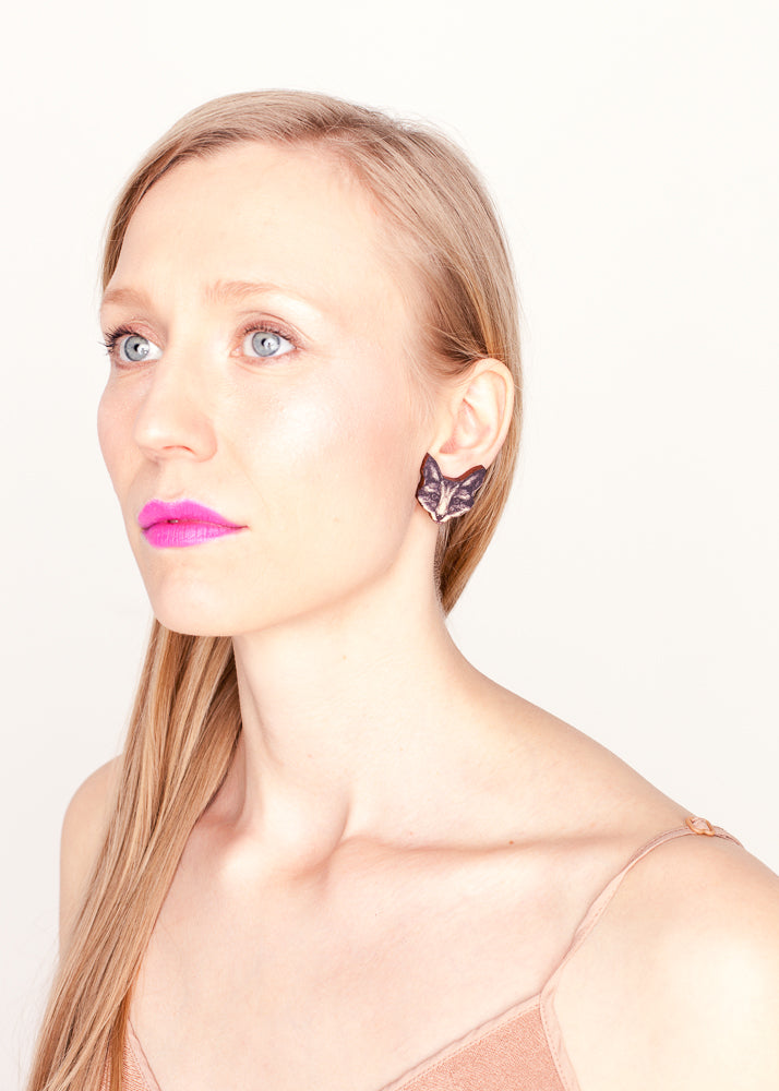 The Fox Stud Earrings, Wood