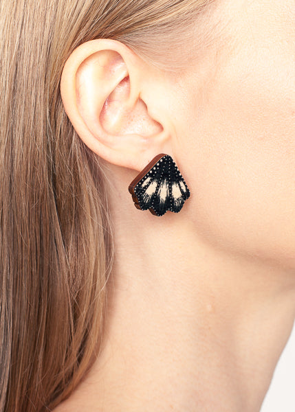 Mermaid Paddle Stud Earrings, Black/Wood