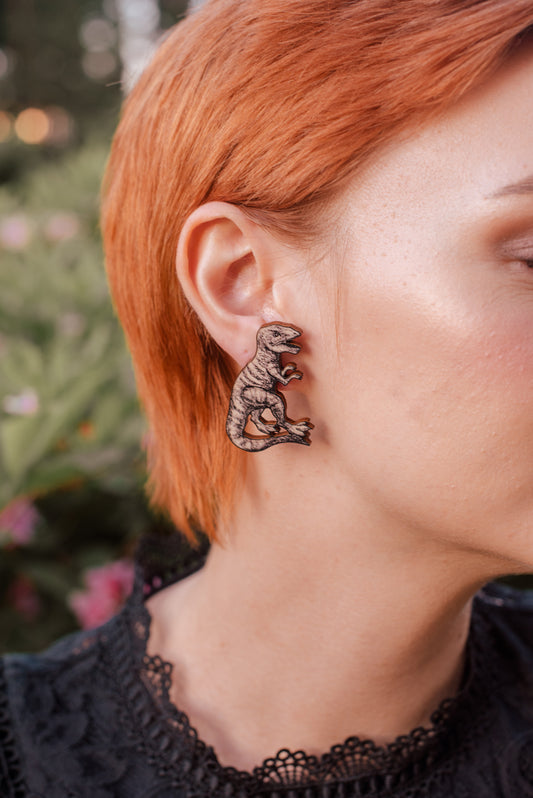 T-Rex Stud Earrings, Wood