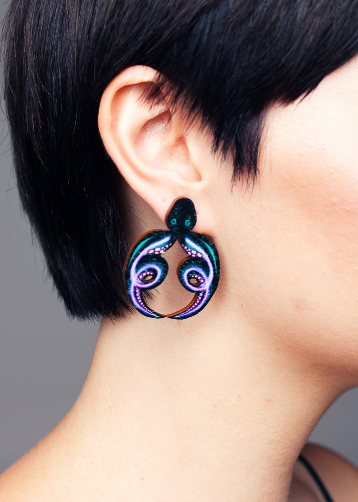 AW19 Octopus Stud Earrings, Wood