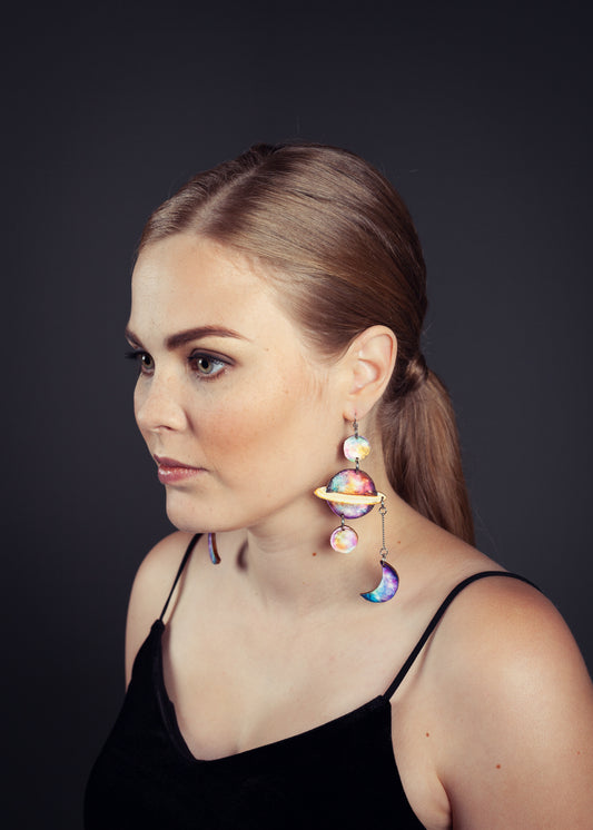 Planets Candy Cloud/Sun Yellow Earrings, Wood