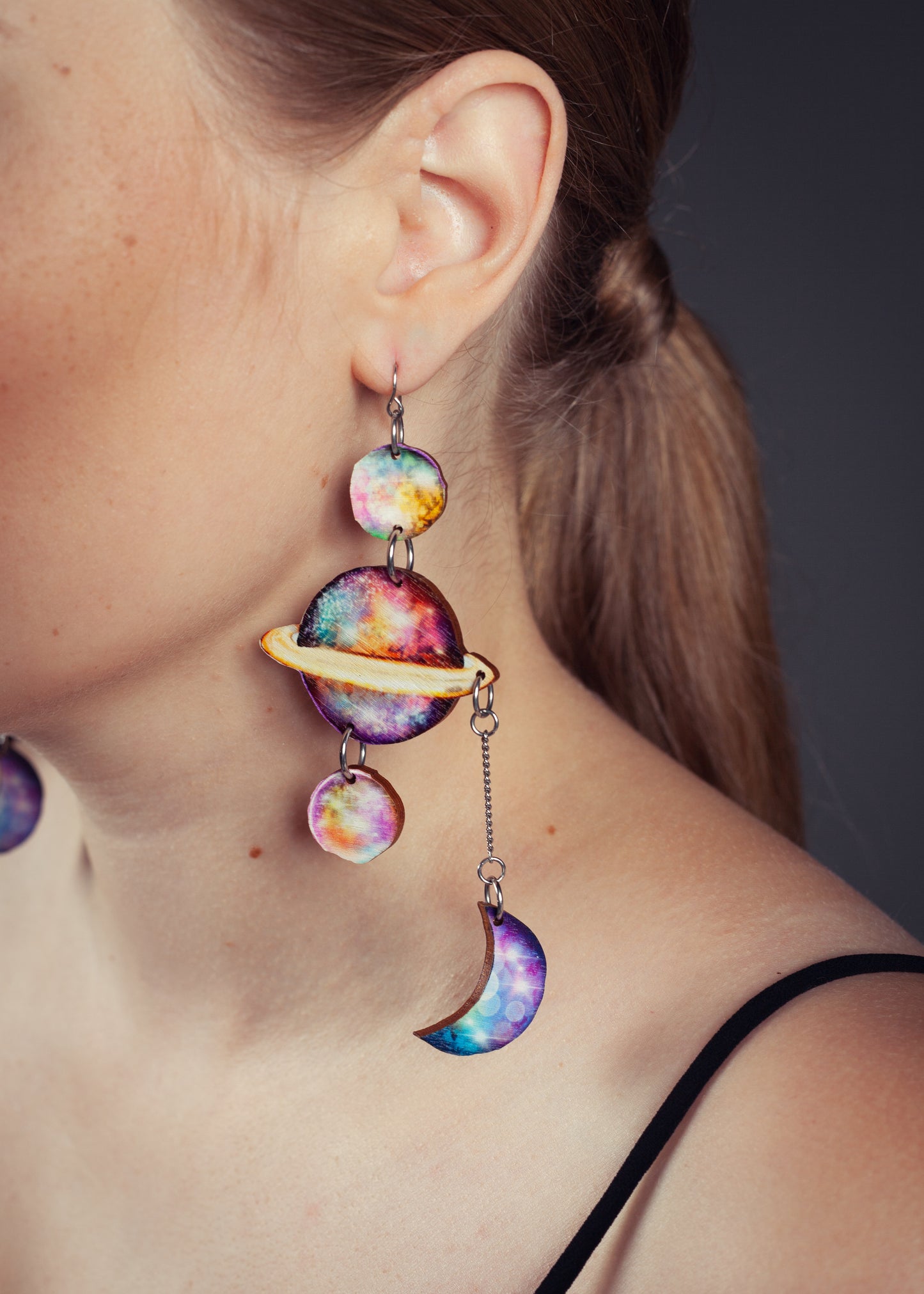 Planets Candy Cloud/Sun Yellow Earrings, Wood