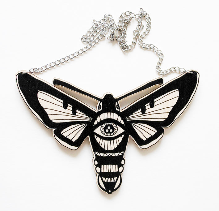 Hawkmoth Necklace, Black/Wood