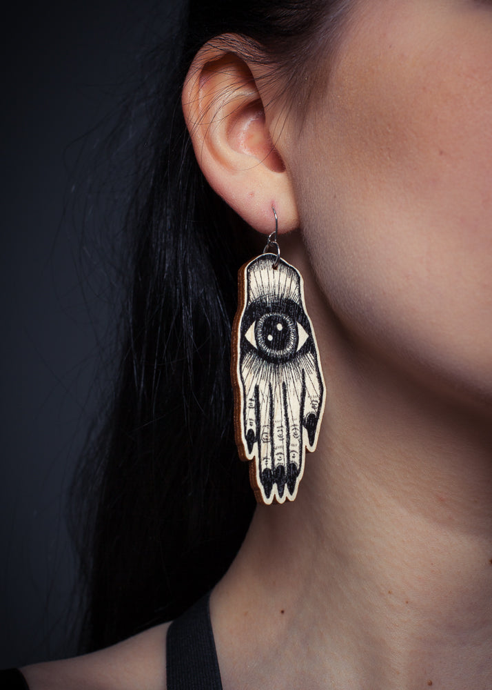 Artisan Earrings, Casual Size, Black/Wood