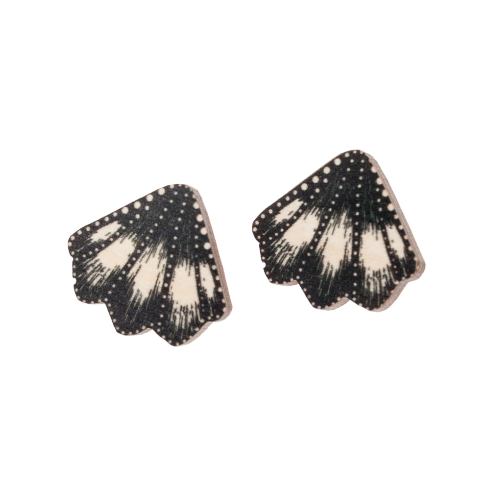 Mermaid Paddle Stud Earrings, Black/Wood