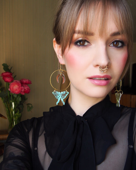 Lunar moth treasure earrings