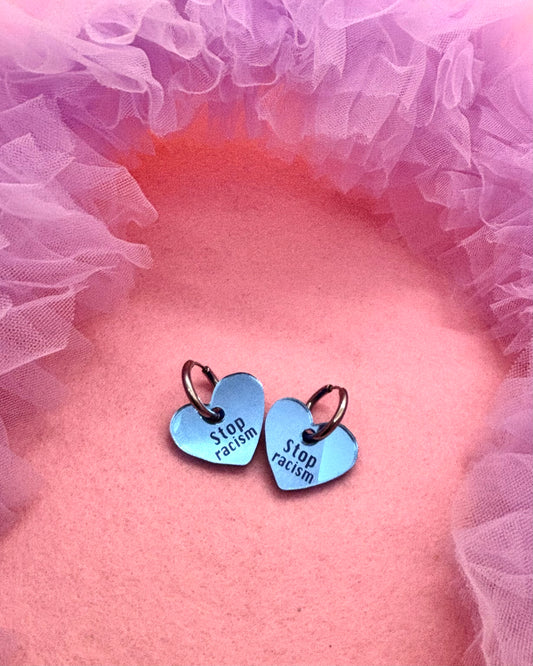 Stop racism hoops sky blue mirror