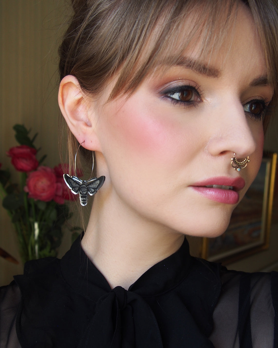 Hawkmoth Hoops, Silver Mirror hoops