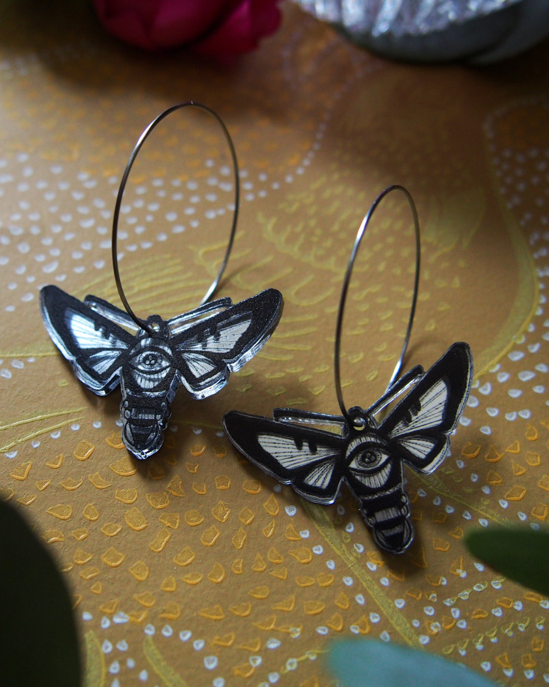 Hawkmoth Hoops, Silver Mirror hoops