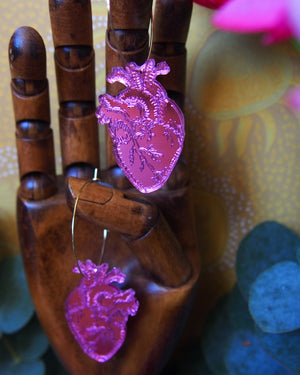 Anatomical heart Hoops, pink Color Mirror Hoops
