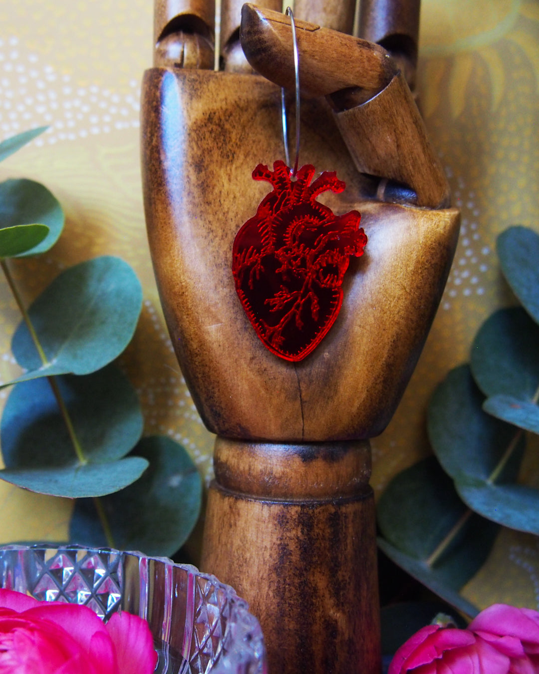 Anatomical heart Hoops, red Color Mirror Hoops