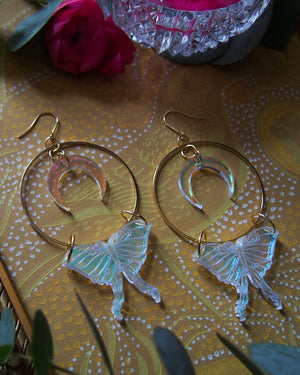 Lunar moth treasure earrings