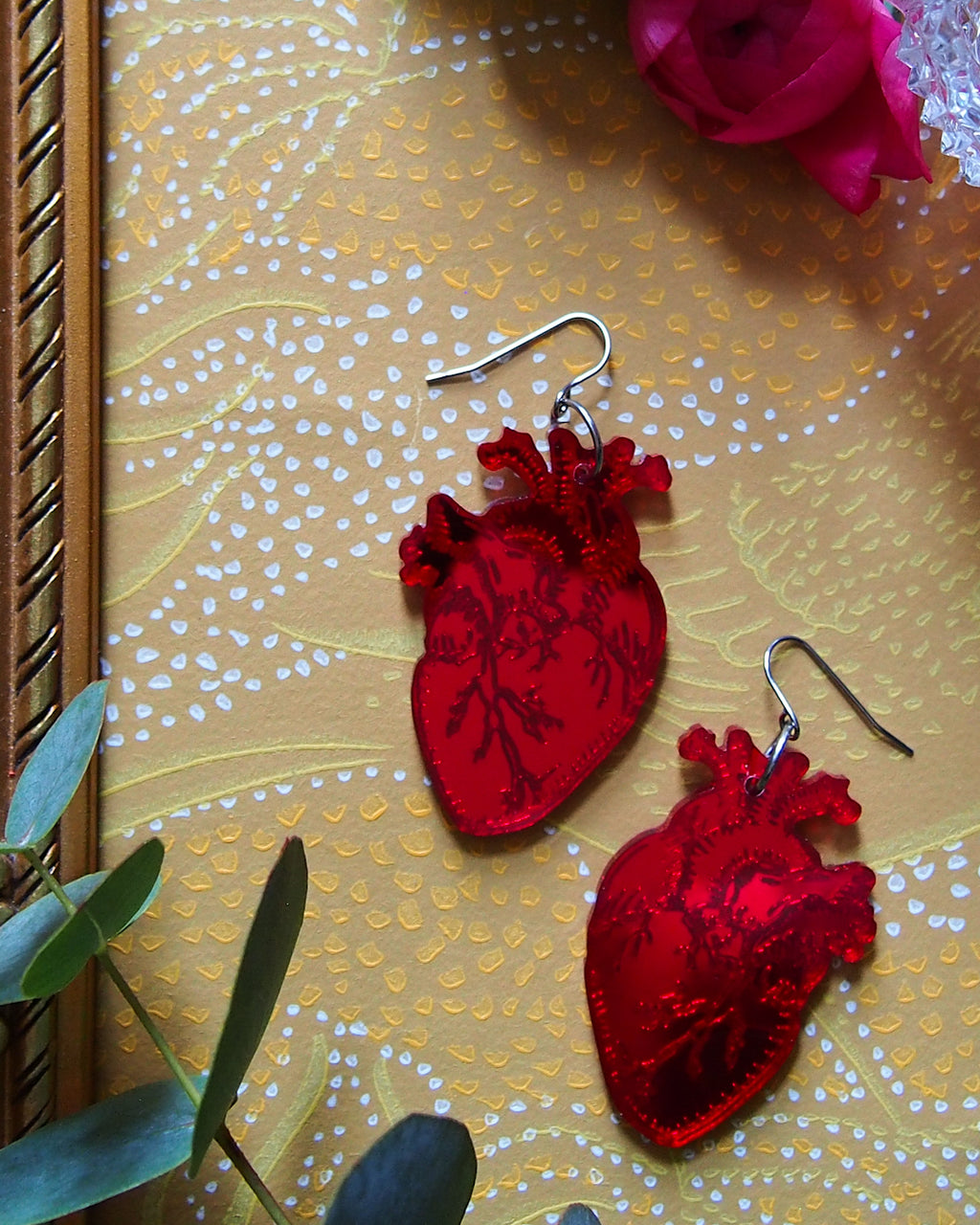 Anatomical heart Hoops, red Color Mirror Hoops