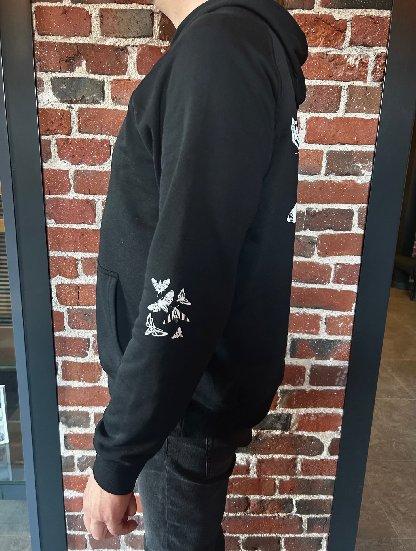 Unisex eco raglan hoodie, Moth Print