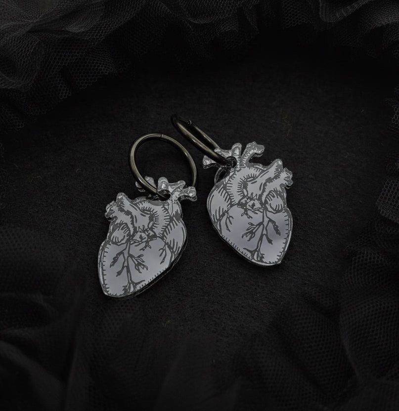 Anatomical heart Hoops, black Color Mirror Hoops