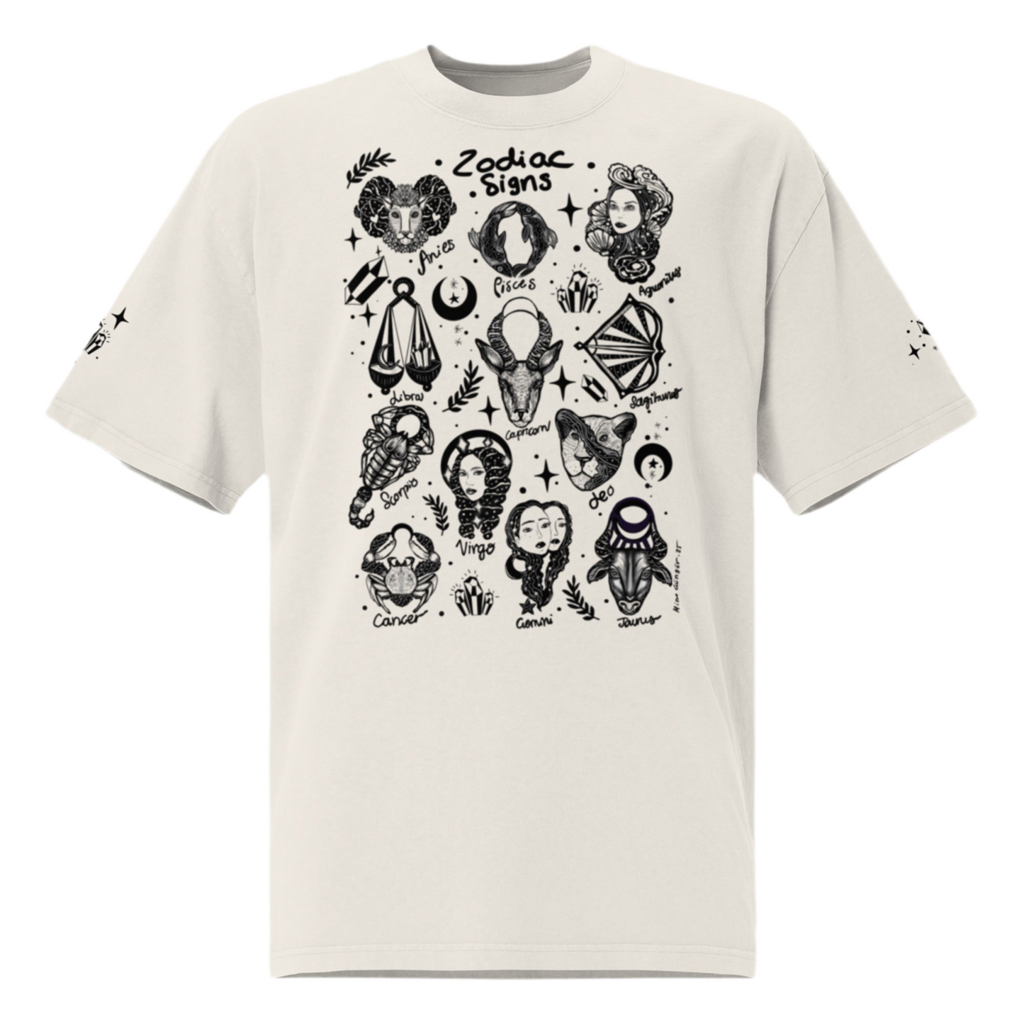 Oversized faded t-shirt, Zodiac signs