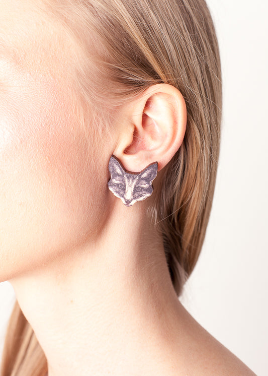 The Fox Stud Earrings, Wood