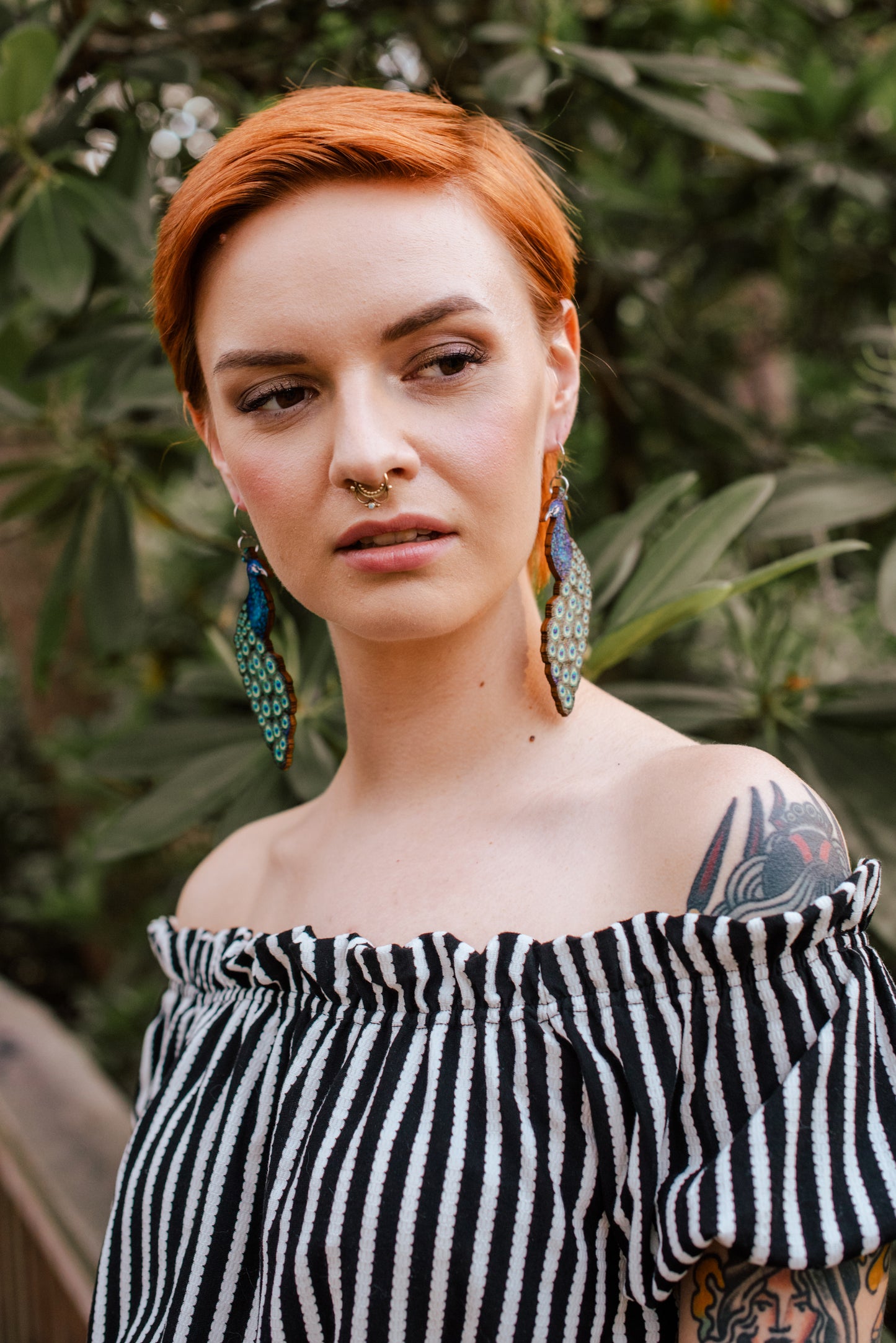 Peacock, Statement Earrings, Wood