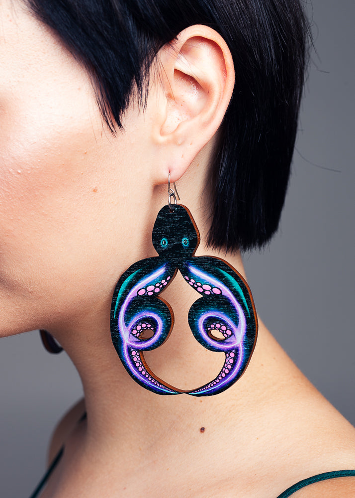 Octopus Maxi earrings, Wood