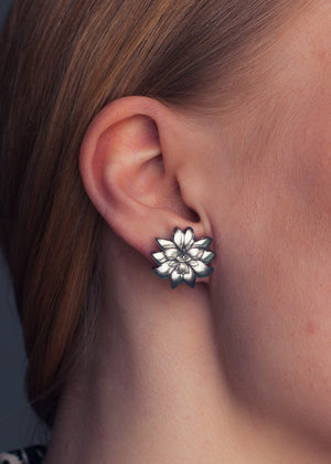 Mini Lotus Earrings, Silver color Mirror