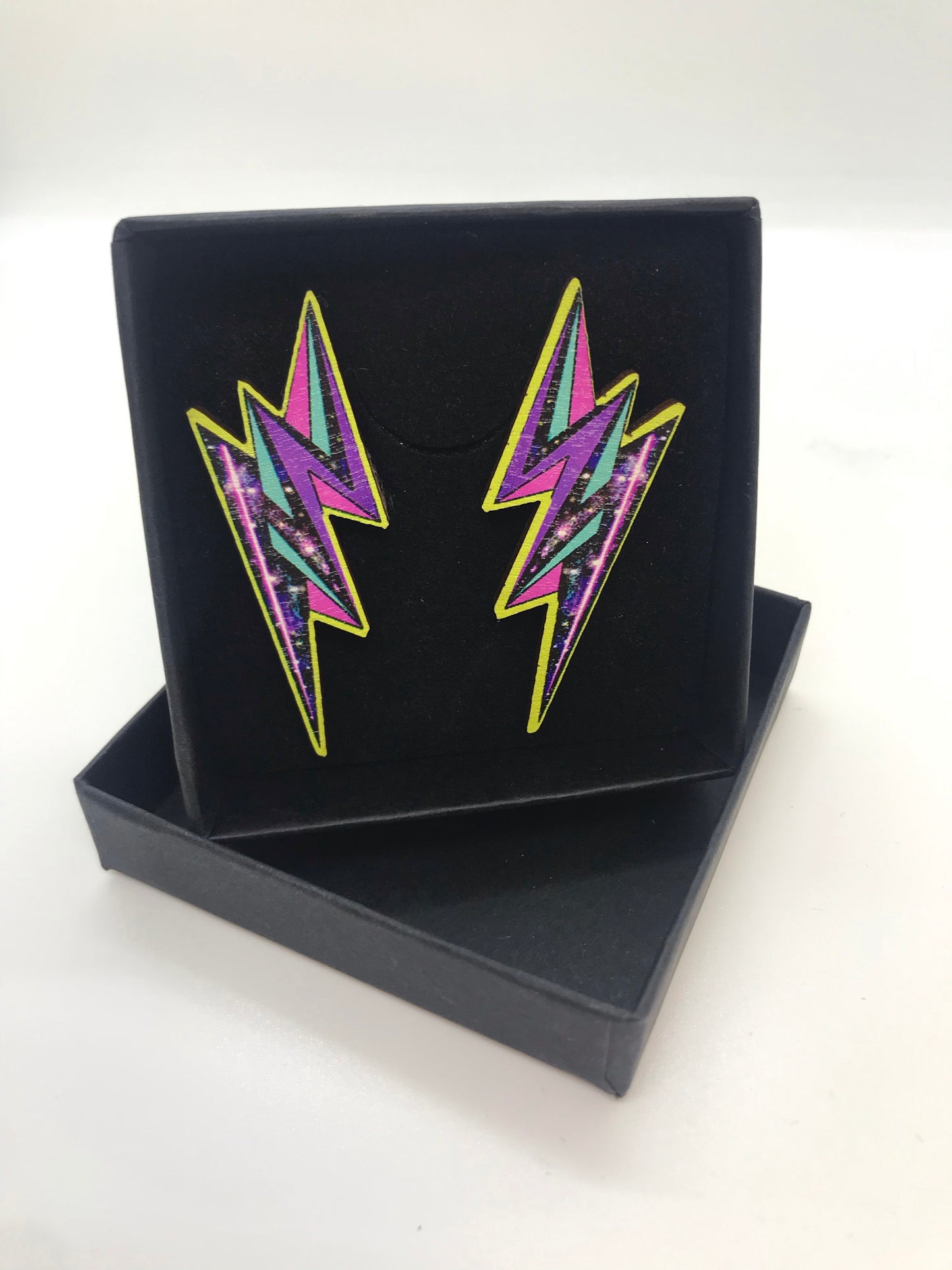 Neon Flash Stud Earrings, Wood