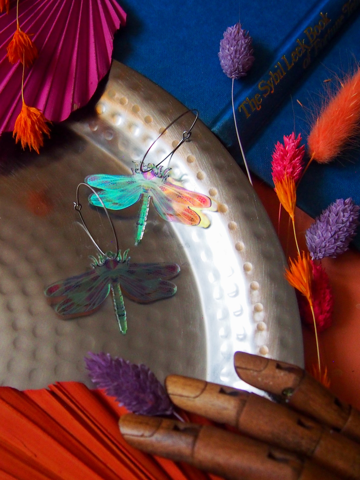 Dragonfly earrings, hologram acrylic