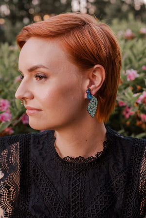 Peacock Stud Earrings, Wood