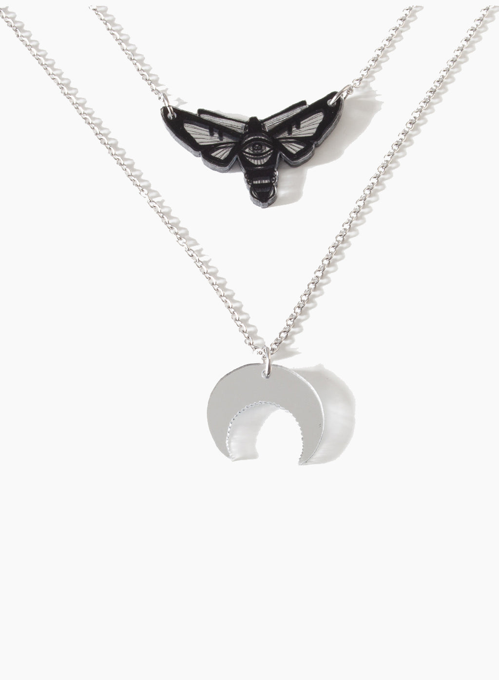 Mineatures Hawkmoth Charm Necklace, Double Sided Mirror