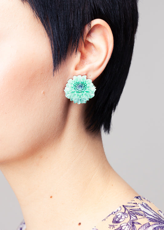 Chrysantheme Lagoon Green Stud Earrings